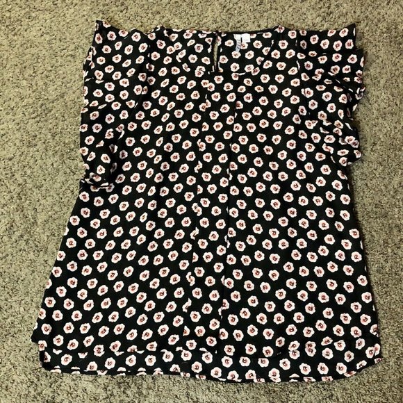 Elle Blouse Womens L Used Floral Flutter Sleeve - Picture 5 of 13